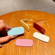 Mini Foldable Stand Faux Leather 1pc Texture Mirror Makeup Mirror Phone Holder Fashionable Adhesive Horizontal/Vertical Dual-Use Portable Desktop Stand Valentine's Day Gift - Multicolor - View 3