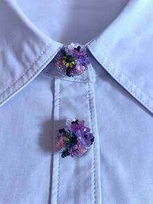 1pc/2pcs Elegant Beaded Floral Button Cover, Shirt Button Cover Clip-On Button Cover Fashion Crystal Cufflink Cover - Flowers - View 1