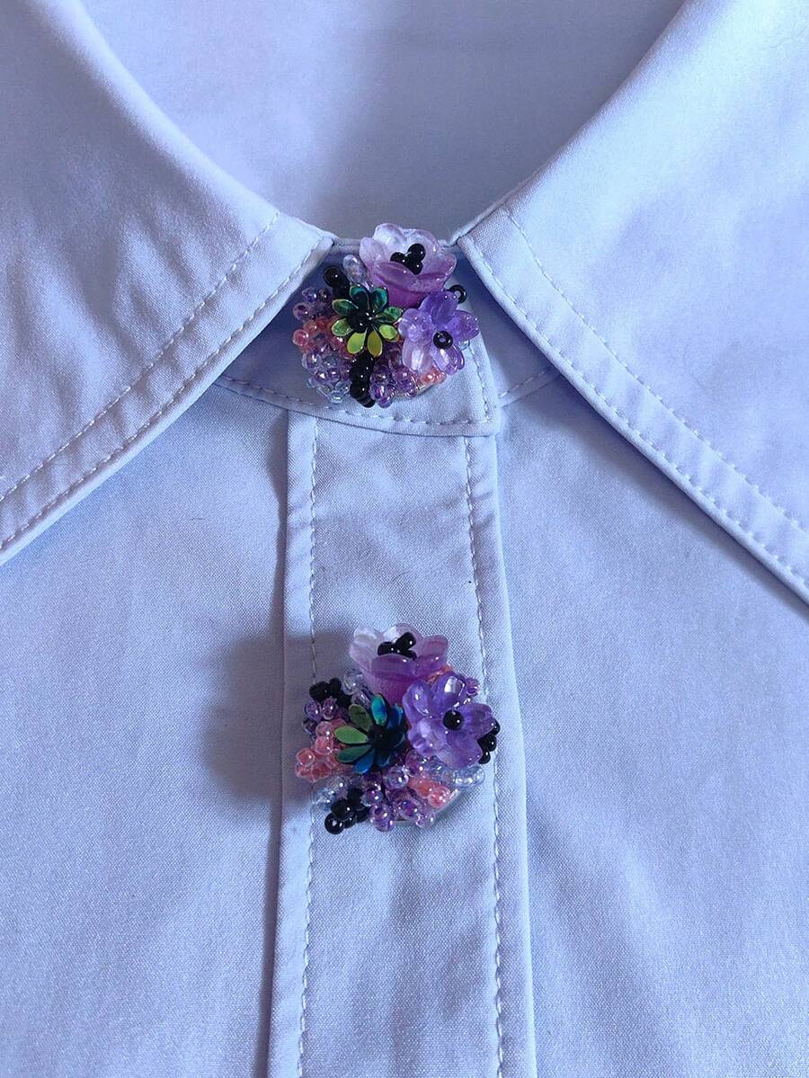 1pc/2pcs Elegant Beaded Floral Button Cover, Shirt Button Cover Clip-On Button Cover Fashion Crystal Cufflink Cover - Flowers - View 1
