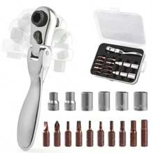 Mini Ratchet Screwdriver Set, Right Angle Screwdriver Set With 1/4 Mini Flex Ratchet Wrench And Bits Sockets For Tight Spaces Ratchet Wrench With Bits And Socket - Silver - View 1