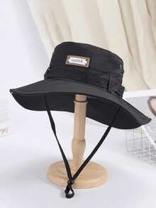 Men's Leather Label Bucket Hat, Large Head Circumference Fishing Hat, 26 New Style Leather Label Sun Protection Hat, UV Protection Outdoor Hiking Hat - A - View 11