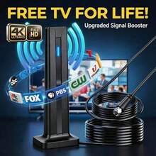 1PC Digital TV Antenna Amplified Long Range 4K HD Reception Indoor Outdoor HDTV Antenna With Signal Booster Black Design 18AWG Coaxial Cable For Smart TV Home Apartment RV Camping,4K TV Antenna, Smart TV Accessories, Free Local Channels - Super AI Pro Max - View 2