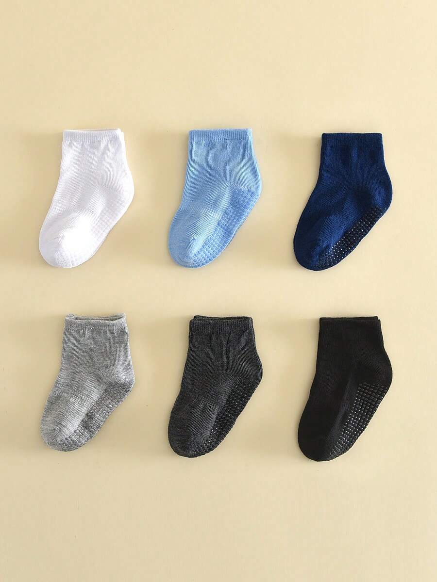6 Pairs Kids Basic Non-Slip Bottom Sports Socks With Tab, Multi ...
