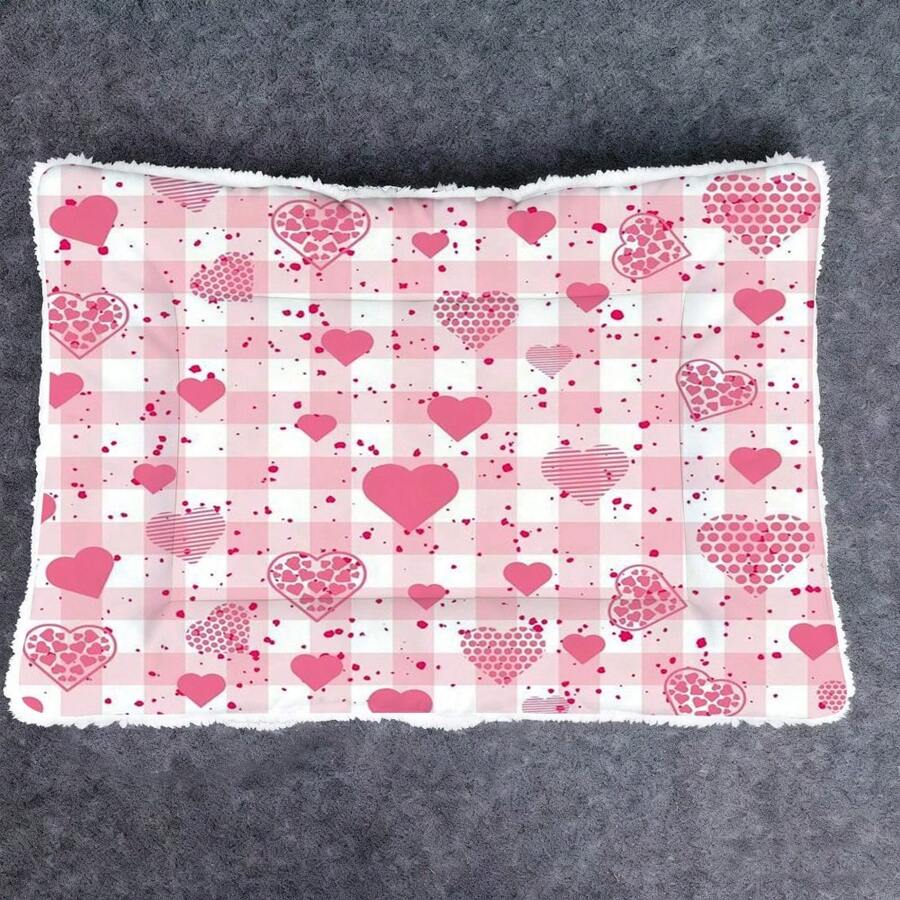 1 buah Bantal Kasur Hewan Peliharaan Lembut, Alas Kandang Anjing Bolak-balik dengan Motif Hati Kotak-kotak Merah Muda, Dapat Dicuci untuk Anjing Kecil/Sedang/Besar, Cocok untuk Semua Musim - MultiWarna - View 1