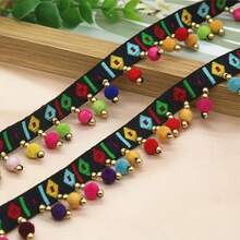 1 Yard Handmade Beaded Tassel Ribbon Trim For Clothing, Hat, Necklace Decoration, Used For Sewing Clothing And Bag Edge Lace Decoration - Multicolor - View 1