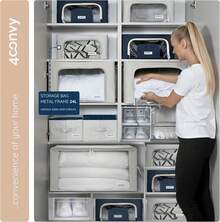 4CONVY Kleideraufbewahrungsbox mitßverschluss und Metallrahmen - Große Faltbare Stapelbare Aufbewahrungsbox - 3 x 66L Aufbewahrungstaschen - Kleiderbox für Bettdecken und Kleidung YNCE - Grau - Übersicht 7