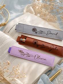 Personalized Pen Holder For Notebook, Leather Single Pen Pouch With Elastic Band, Back To School Gift, Teacher Appreciation Gift, Pen Holder, School Supply, Teacher Present, Student Gift, Sleeve, Writing Gift, Teacher Gift, Back To School - Multi-color - Month Flower Pencil Case - View 3