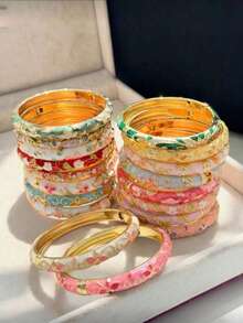 1 pieza Brazalete de estilo bohemio vintage con esmalte colorido, joyería Y2K para mujer, accesorio diario para playa y fiesta (patrón de resina aleatorio) - Multicolor - Ver 4