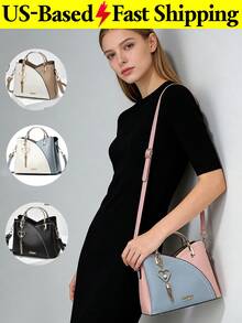 Casual Business Metal Decor Handbag For Women Stylish Crossbody Bag With Tassel Charm Top Handle Shoulder Tote Elegant Black Purse  For Travel Work - 彩色 - 查看 2