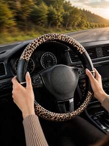 1pc Luxury Leopard Print Steering Wheel Cover, Soft Touch PU Material, Universal 14.5-15.5 Inch Non-Slip Steering Wheel Cover, Fashionable Leopard Print Car Interior, Suitable For Sedan/SUV/Truck, Perfect For Daily Commute And Travel Gift - A - View 2