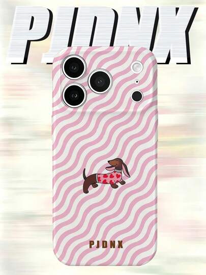 PJDNX 1pc White Background Pink Irregular Wave Pattern Transparent Dachshund Design Phone Case, Compatible With Phone 17 Pro Max, Phone 16 Pro Max, 15 Pro Max, 14 Pro Max, 11/12/13/14/15/16 Pro Max Plus, Korean-Style High-End Fashionable And Fun Phone Case, Elegant Design Suitable For Men And Women, Perfect Gift For Girlfriend On Christmas, Valentine's Day, Easter, Wedding Season And Birthday!
