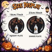 20/30/50-Piece Set Of 7/9 Inch Halloween Disposable Paper Plates, Moon Night Ghost Pumpkin Forest Print, Haunted Tree Bat Design, Vintage Halloween Party Tableware, Party Decor, Dinner Table, Home Gathering - Multicolor - View 2