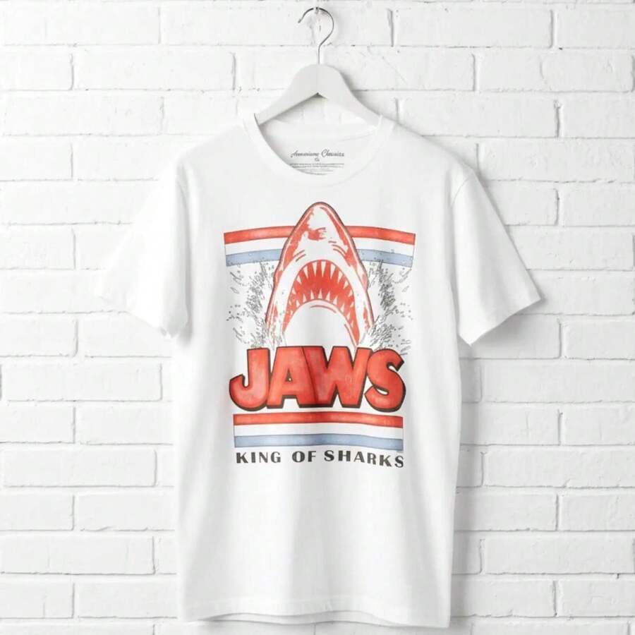 [Universal Tshirt]Jaws T-Shirt King Of Sharks Graphic - 100% Cotton, Regular Fit - White - View 1