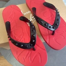 CL Explosion Red Rivet Sole Non-Slip Flat Heel Clip Foot Beach Sandals Outdoor Couples - 紅色 - 查看 3