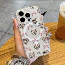 [24h Shipping From DE/FR/ES]Apple 11- 17 Phone Case - Leopard Print Case, Heart Bow, Supports Wireless Charging, Shockproof, Soft Magnetic Skin-Friendly Case, Suitable For IPhone 16 Pro Max, 15, 14 Plus, 13, 12, 11, Protective Case, Christmas Gift, New Year's Gift, Easter Gift - Clear - View 1