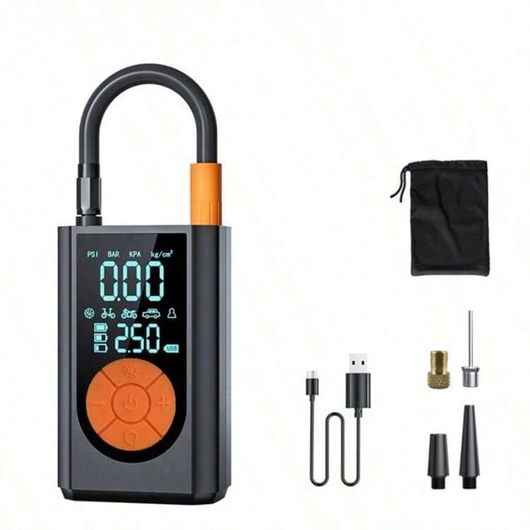 Portable Wireless Mini Air Compressor, 2000mAh 7.4V Digital Dual Display With LED Light And Pressure Gauge, Suitable For Cars, Motorcycles, Bicycles And Balls, Essential Spring Travel Gear - Black - View 11