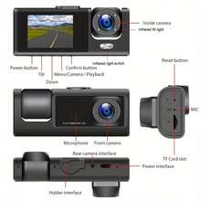 Dual Lens Dash Cam For Cars,1080P Front 480P Interior Cabin Camera,2" IPS Display,130°Wide‑Angle IR Night Vision,WDR Loop Recording,Suction Cup Mount Car Driving Recorder - A - View 6