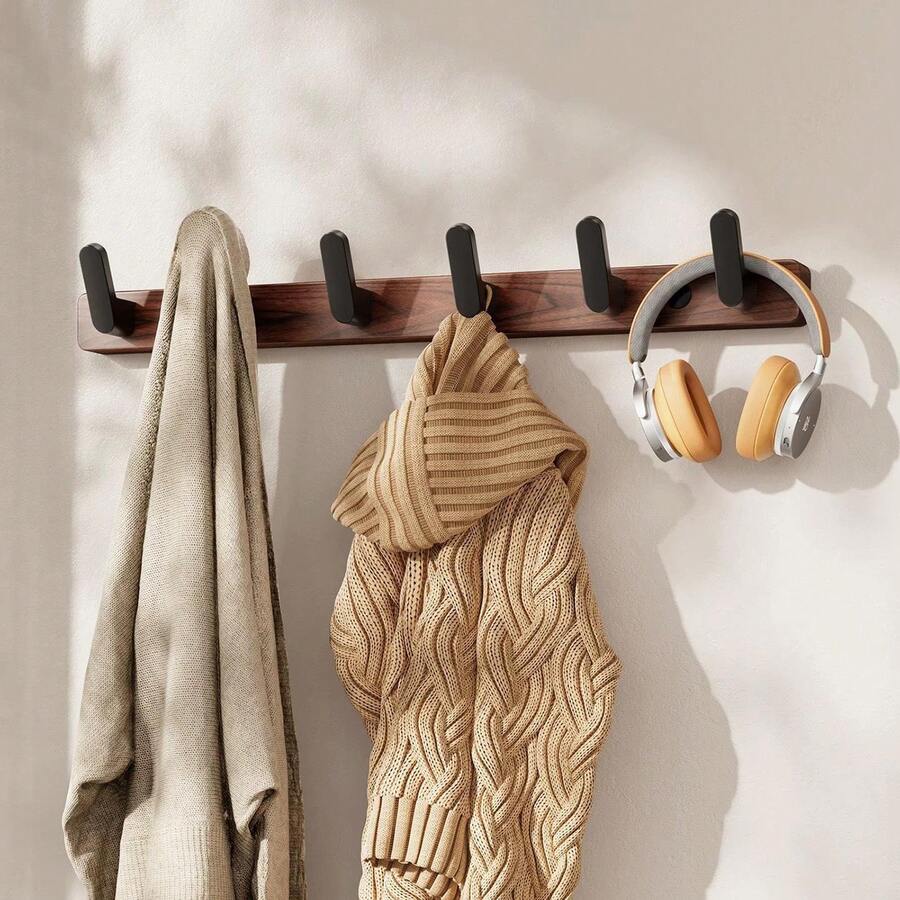 1PC Walnut Wood Door Back Hook, Strong Adhesive No-Drill Heavy Duty Storage Rack Hook, Entryway Coat Rack Organizer - Walnut Wood Hook - View 1