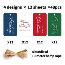 48pcs Festive Christmas Gift Tags With Hemp Rope - Happy Holidays Hanging Labels For Xmas Gift Wrapping, Party Favors & Crafts, Merry Christmas Paper Gift Tags, Christmas Gift Decorations - Multicolor - View 8