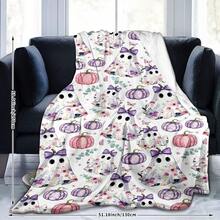 1 pieza Manta con estampado de lazo floral, fantasma y calabaza, simple y cómoda, antibacteriana y engrosada, decoración del hogar, adecuada para sofá, cama, sala de estar, viaje, oficina, manta chal, manta para siesta, manta para aire acondicionado, manta para cama, manta para camping, manta para decoración de pared de fondo, regalo ideal, regalo diario, regalo de cumpleaños - Multicolor - Ver 14