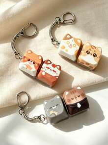 1Pc Kawaii Cat Keyboard Keycap Fidget Keychain, Portable Stress Relief Clicker Backpack Pendant Accessory - Multicolor - View 5