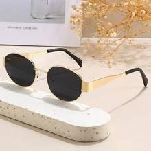 4 Pairs Summer Fashion Glasses, Vintage Oval & Rhombus Metal Frame, INS Style Unisex Eyewear For Daily Commute, Beach, Vacation, Street Style And Personalized Looks - 4pcs-gold Grey + Gold Tea - View 4