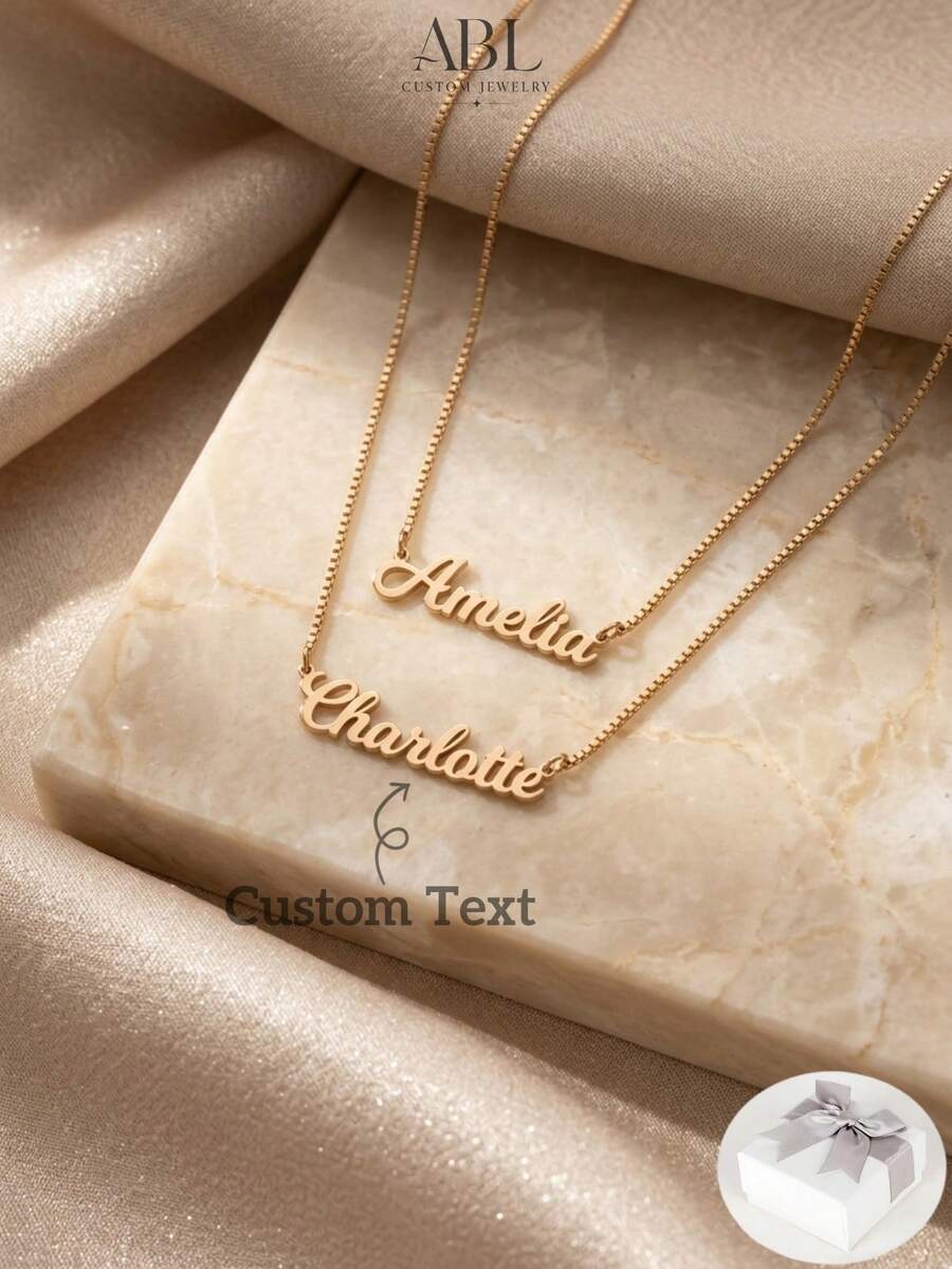 Customized Couple Name Necklace, Customized Double Chain Name Necklace, Multi-Layer Personalized Name Necklace, Mother's Day Necklace, Couple Necklace, Anniversary Gift - Multicolor - View 1