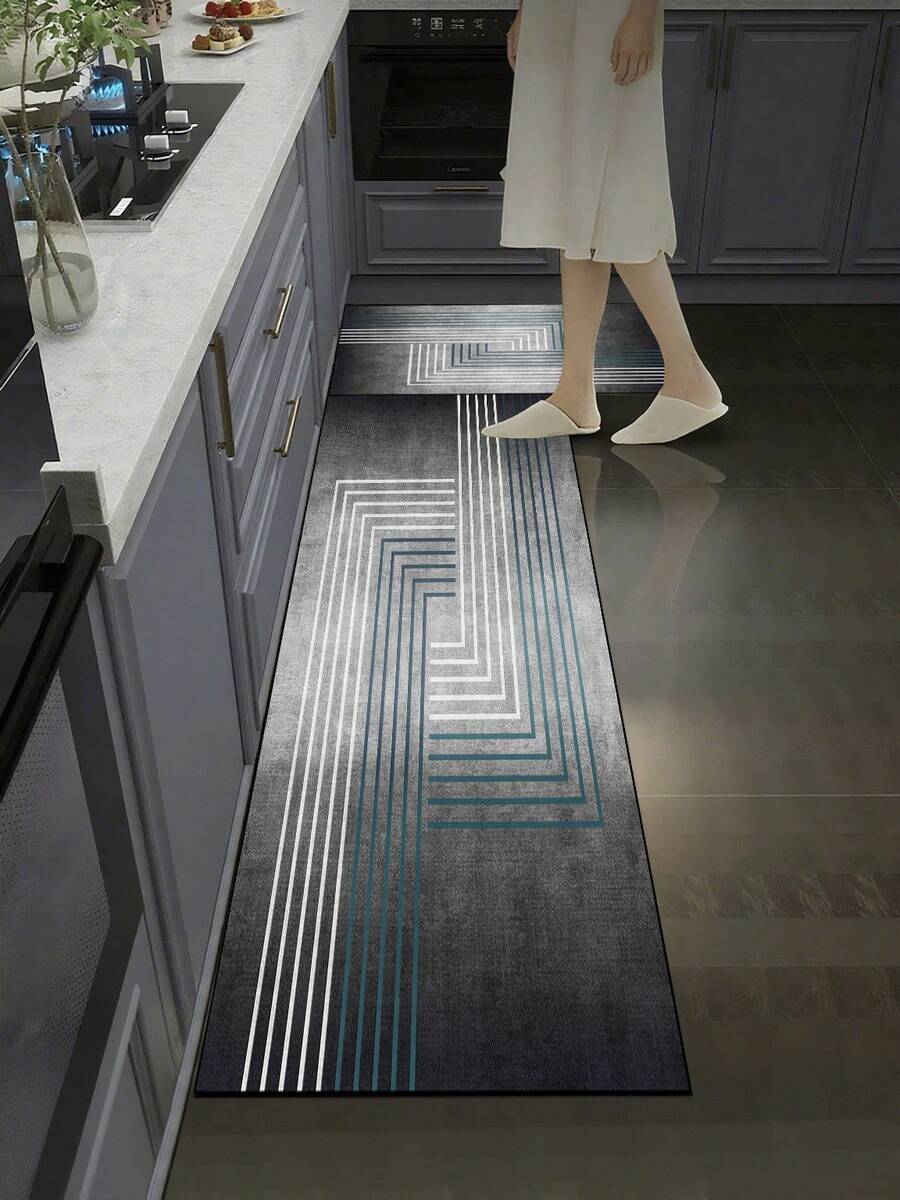 1pc Gradient Gray Geometric Diatom Mud Kitchen Floor Mat, 3-Layer Fabric Sponge Rubber Structure, 3.5mm Trimmable, Anti-Slip Anti-Oil Stain Anti-Fatigue, Multi-Scenario Large Carpet For Kitchen, Bathroom, Entryway - Multicolor - View 1