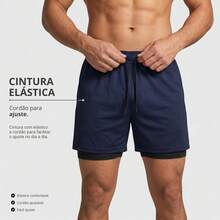 2-In-1 Double Sports Dry Fit Shorts With Pocket Gym Shorts Sports Shorts - Azul Marino - Ver 8