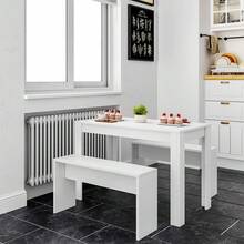 Compact Kitchen Dining Table Set – Wooden 3-Piece Dinette With 2 Matching Benches, Seats Up To 4, Space-Saving Design For Small Apartments, Dorms Or Studio Living Spaces - Wood - View 7