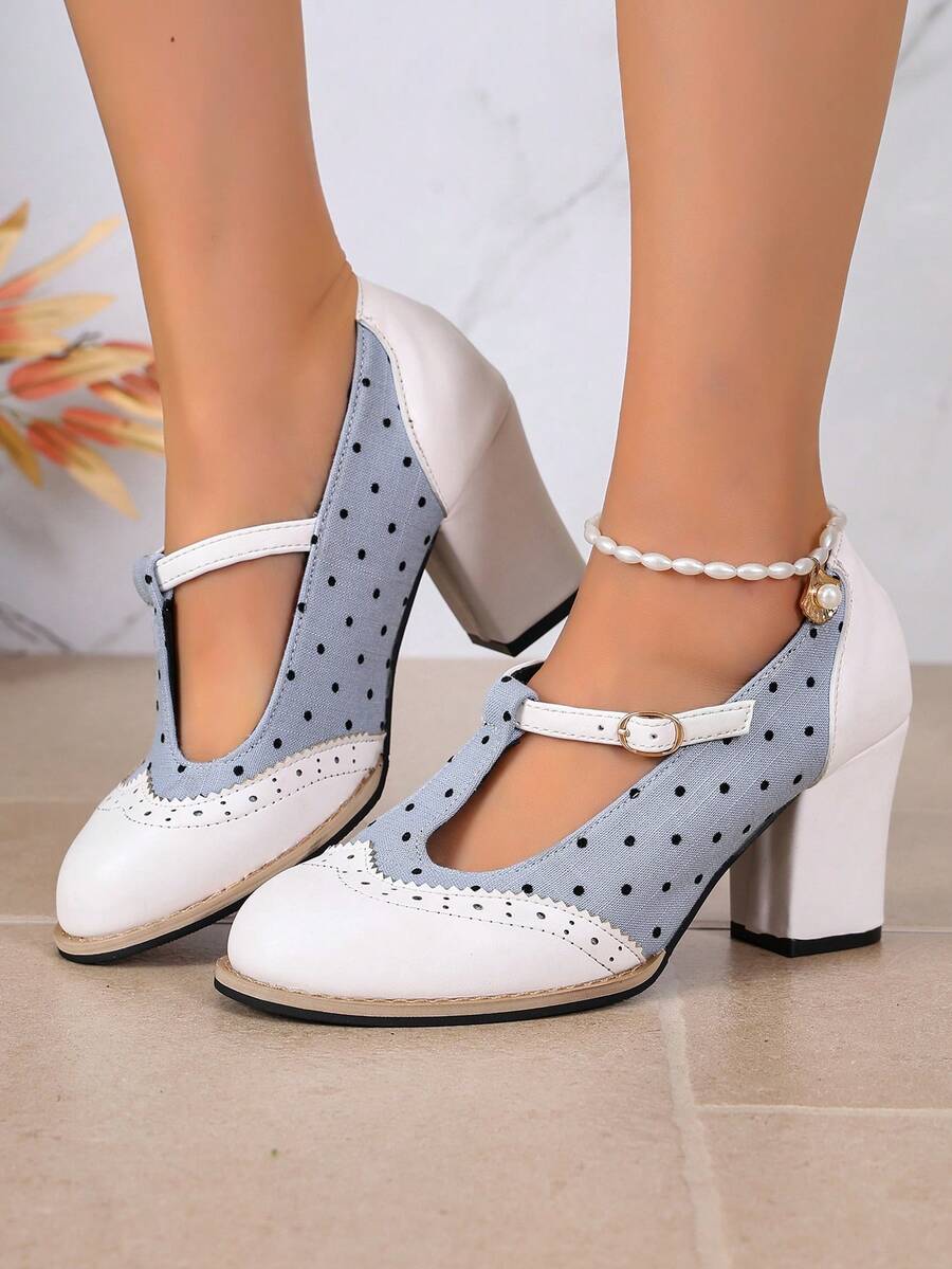 2026 Spring/Summer New European & American Women's Closed Toe Hollow T-Strap Sandals Chunky High Heel Shoes - White - View 1