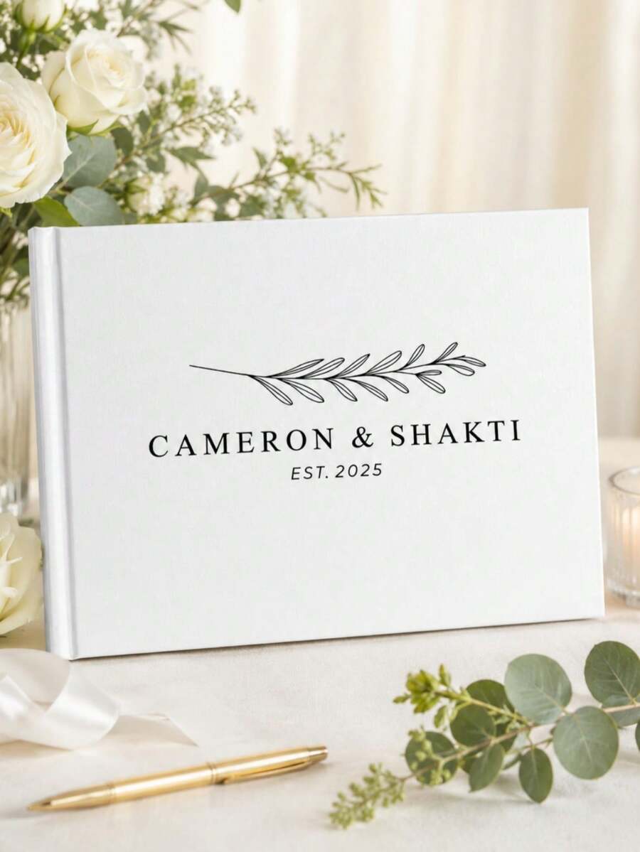 Personalized Wedding Guest Book, Custom Couple's Name & Date Book With Signature Pages & Photo Keepsake Pages, Elegant White Cover Suitable For Weddings, Anniversaries, Birthdays, Engagement Parties - Wedding Planner Keepsake