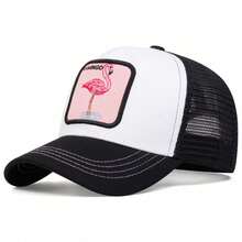 2件裝男士 FLAMINGO 刺繡棒球帽 卡車司機帽 動物網格帽 戶外可調節防曬休閒帽 適合春/夏旅行海灘派對 - 白色黑白色 - 查看 6