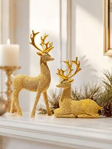 2pcs Gold Reindeer Figurines, Resin Deer Statue Set, Christmas Tabletop Decor, Modern Nordic Home Decor, Suitable For Living Room, Mantel, Bookshelf, TV Stand, Office Desk, Dining Table, Holiday Centerpiece, Winter Party Decoration, Housewarming Gift - A - View 7