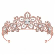 1pc Bridal Floral Rhinestone Wedding Crown Headband Hair Accessory Baroque Crystal Metal Tiara Wedding Accessory - Multicolor - View 8