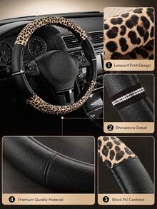 1pc Luxury Leopard Print Steering Wheel Cover, Soft Touch PU Material, Universal 14.5-15.5 Inch Non-Slip Steering Wheel Cover, Fashionable Leopard Print Car Interior, Suitable For Sedan/SUV/Truck, Perfect For Daily Commute And Travel Gift - A - View 7