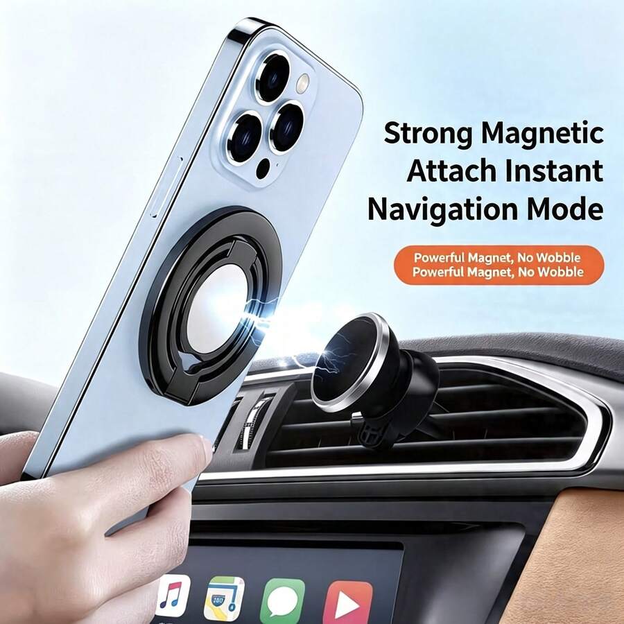 1pc Strong Magnetic Phone Ring Holder Desktop Stand Metal Adhesive Electroplated Portable Anti-Drop Bracket - Silver - View 1