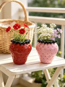 1Pc Creative Strawberry Resin Vase - Fruit Shape Flower Vase For Living Room & Desk, Cute Home Decor | Home Decor, Room Decor, Boho Decor, Desk Decor, Cute Collectible, Unique Gift - New Arrival - Strawberry Combo - View 7