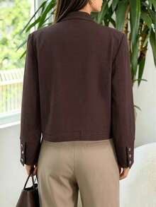 Women's Elegant Vintage Court Style Stand Collar Double-Breasted Long Sleeve Jacket (With Shoulder Pads) Solid Color Front Button Double-Breasted Versatile Commute Office Daily Date - Brown - View 3