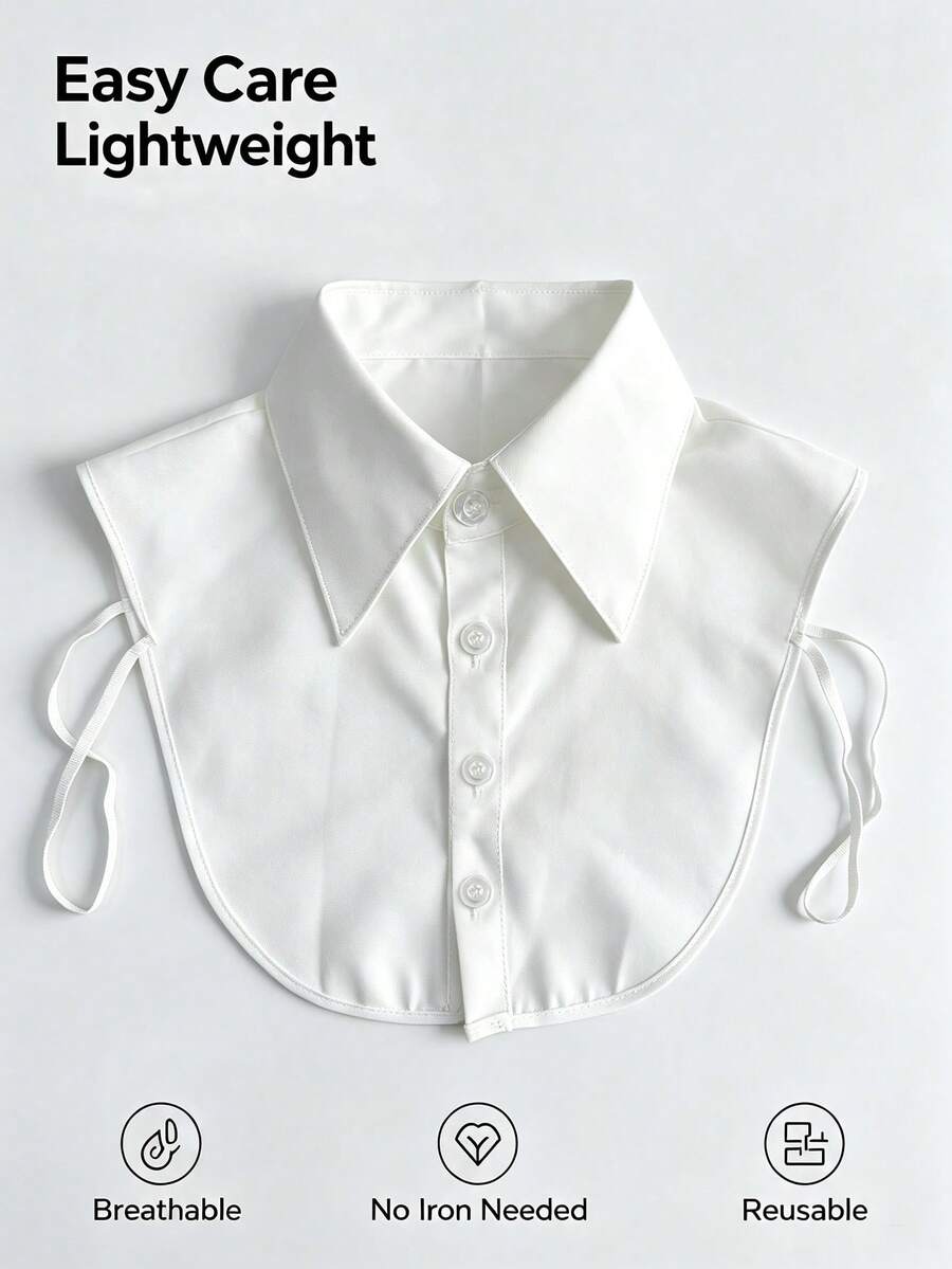 Women's Detachable White Shirt Collar, Solid Color Fake Collar, Casual Business Office Outfit, Fashionable Turn-Down Collar Neckline, Suitable For Sweaters, Jackets, Dresses - White - View 1