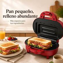 Grill de Contacto Compacto Rojo para 1-2 Sándwiches, Recubrimiento Antiadherente Antideslizante, Fácil Limpieza para Paninis Quesadillas - Rojo - Ver 7