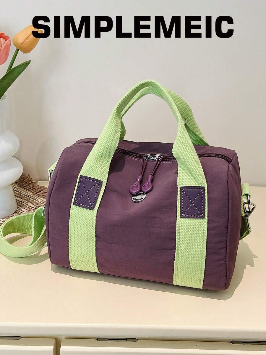 Unisex Minimalist Colorblock Handbag, Small School Backpack, Multi-Functional Storage Bag, Gym Bag, Crossbody Bag For Women - Purple - View 1