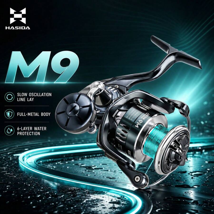 HASIDA M9 Rotating Fishing Reel, Full Metal Body, Long Distance Casting, Professional Grade, 6-12kg Drag Force, 5.2:1/4.7:1 High Gear Ratio, 9+1 BB