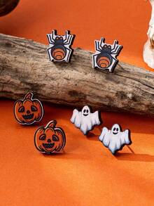 1pc Pumpkin Spider Goblin Design Stud Earrings, Cute & Fun Gothic Punk Style, Suitable For Gifts And Holiday Jewelry - Multicolor - View 6