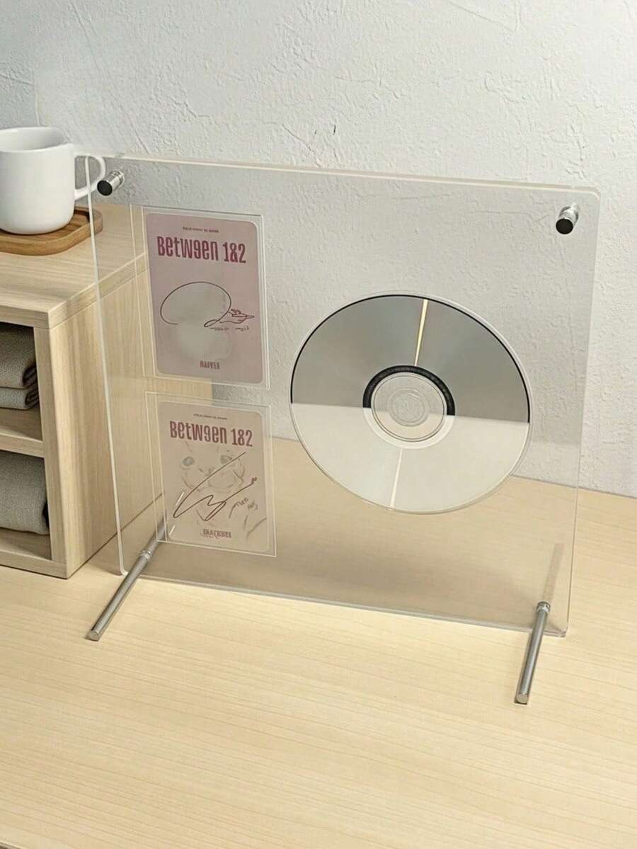 1 pieza Soporte de exhibición para fotocard y CD de acrílico transparente con diseño de ladrillo ranurado - Blanco - Ver 1