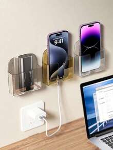 Creative Wall-Mounted Storage Rack With Hook, No-Drill Wall-Mounted Phone Charging Shelf, Bedside Outlet Phone Charging Organizer Box, Dorm Desk Organizer Rack, Random Color - Random Styles - View 5