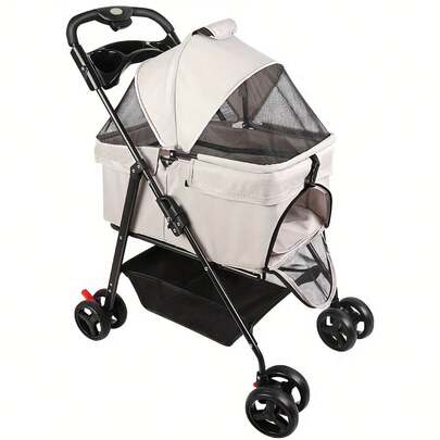 Foldable 2-In-1 Pet Stroller & Transport Bag – Lightweight Dog Stroller With Removable Canopy, Adjustable Safety Harness, Spacious Storage Basket, And Compact Fold Design For Easy Carrying And Storage. Features Breathable Mesh Panels, Smooth-Rolling