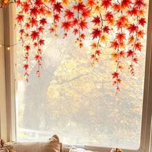 1pc Reusable PVC Autumn Maple Leaf Vine Window Decal, Double-Sided Visible Static Cling Glass Sticker, Suitable For Living Room, Kitchen And Home Glass Door Decoration - Multicolor - View 4