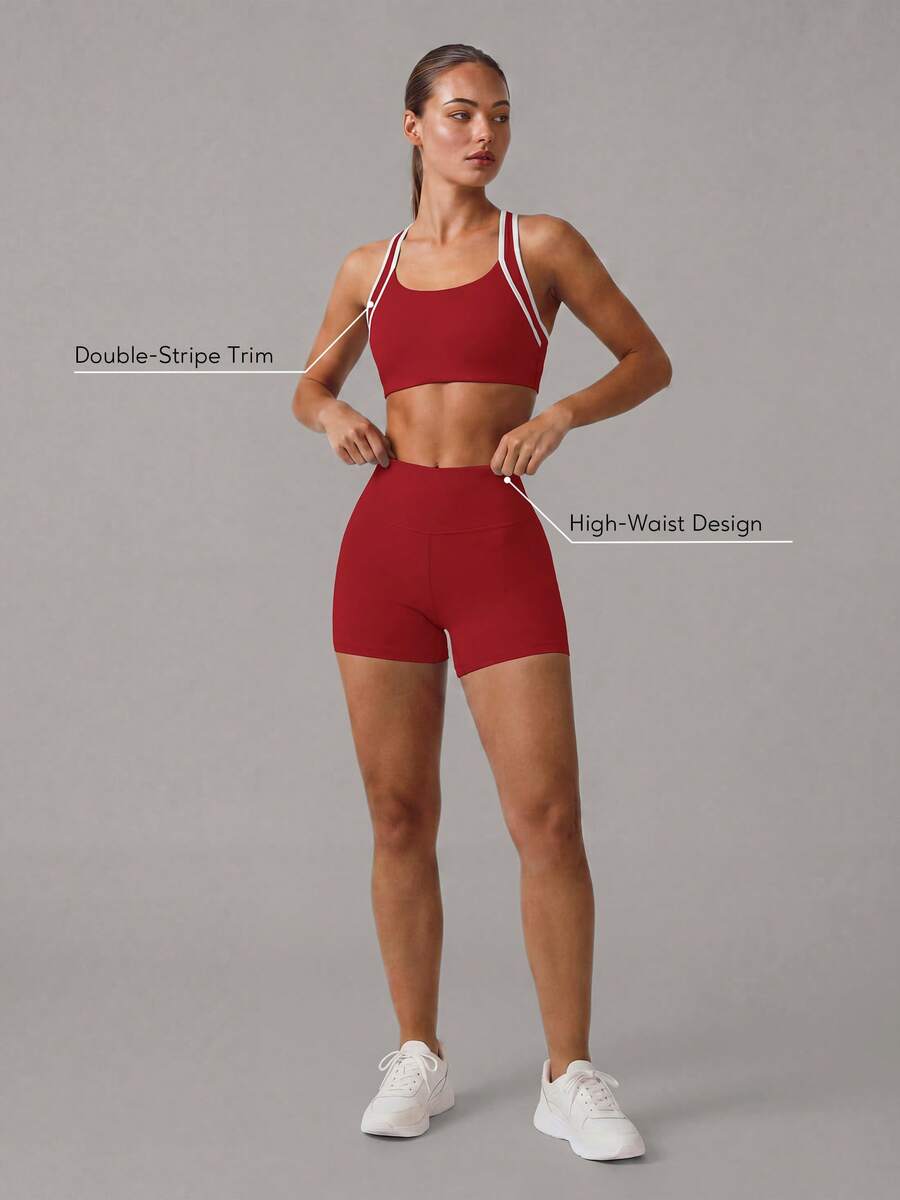 Sodalemon Women's Colorblock Summer Fitness Set, Racerback Training Sports Bra, Butt-Lifting Elastic Sports Shorts, Running Hiking 2-Piece Yoga Set