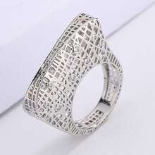 1pc Creative Hollow Circle Square Geometric Mesh Couple Ring For Women And Men, Suitable For Party, Gathering, Halloween, Perfect Gift Jewelry - White - View 9